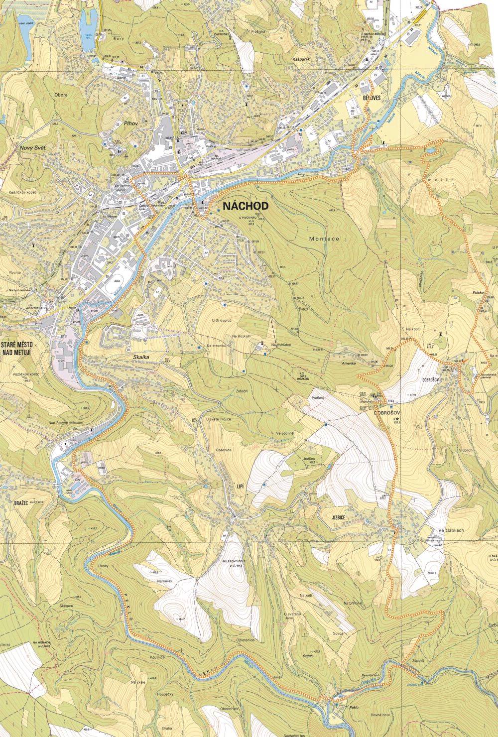 Mapa planowanej trasy wycieczki 'Polsko-amerykaskie pieko' (zkladn mapa: copyright esk ad zemmick a katastrln)