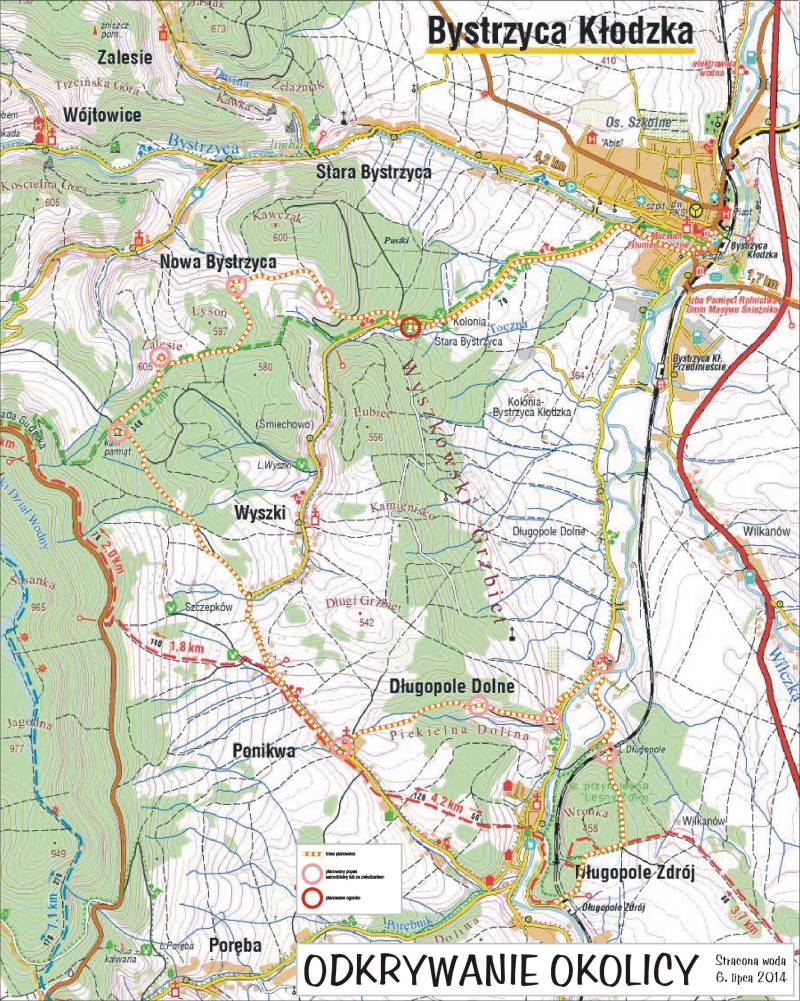Mapa planowanej trasy wycieczki 'Stracona woda'