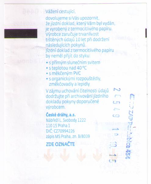 Obserwator - bilet kolejowy - rewers
