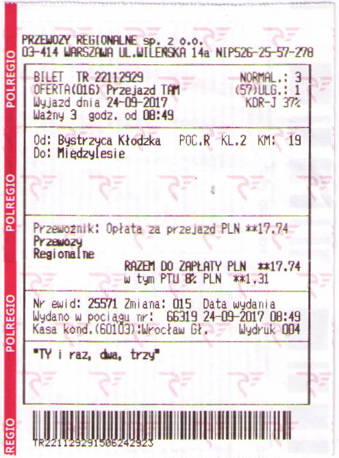 Ciechocinek - bilet kolejowy - 1.